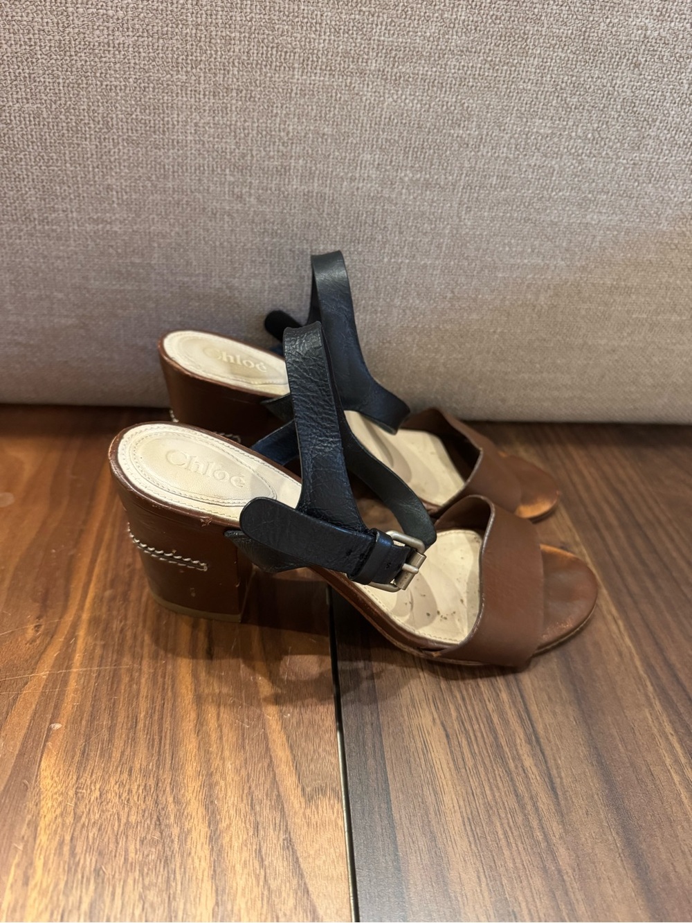 Chloe Two Tone Block Heel Ankle Strap Sandals 37 - Picture 3 of 7
